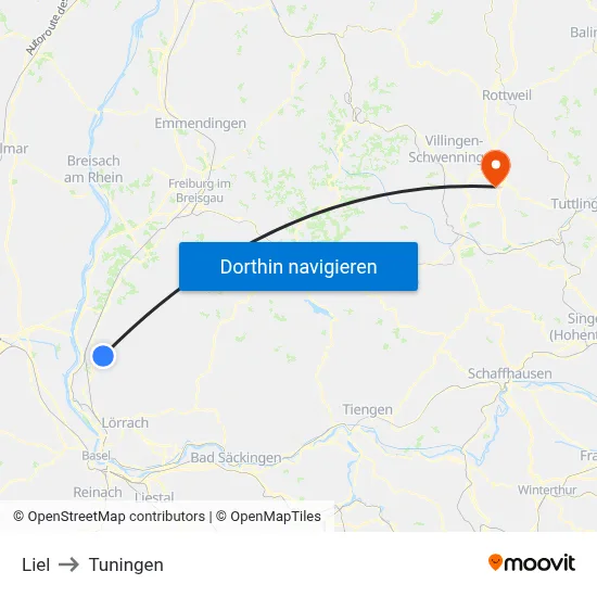 Liel to Tuningen map