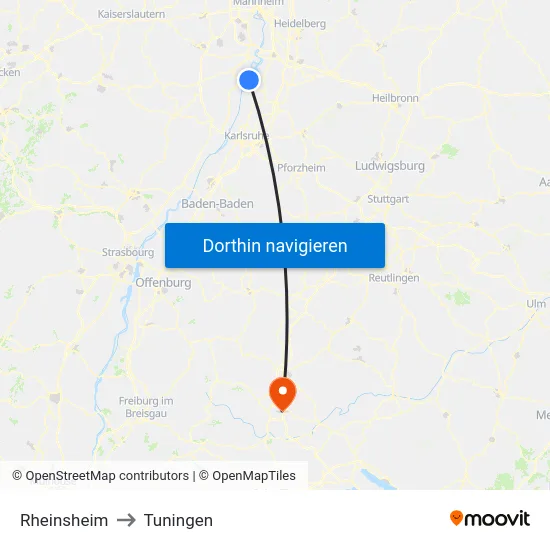 Rheinsheim to Tuningen map
