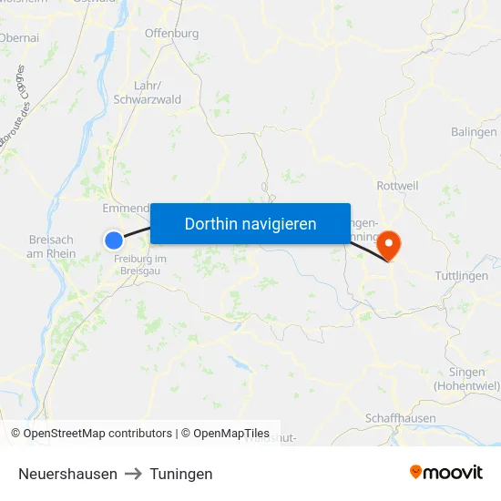 Neuershausen to Tuningen map