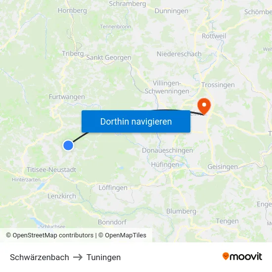 Schwärzenbach to Tuningen map