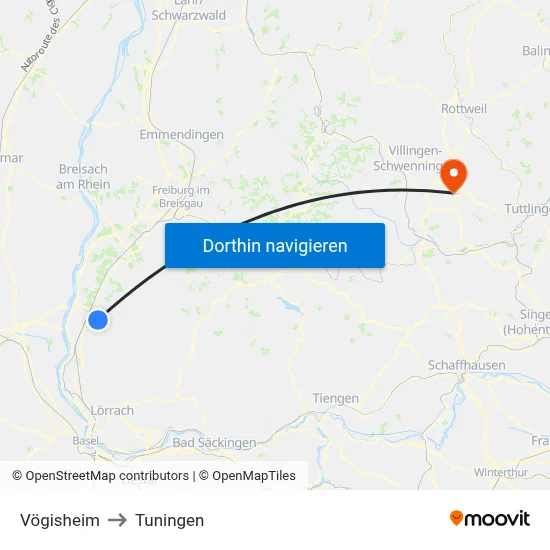 Vögisheim to Tuningen map