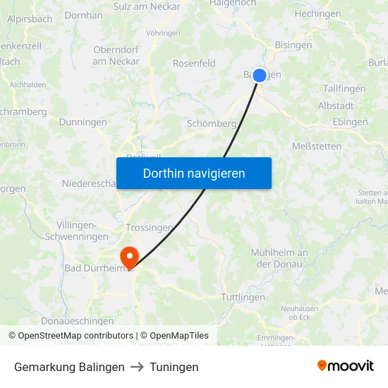 Gemarkung Balingen to Tuningen map