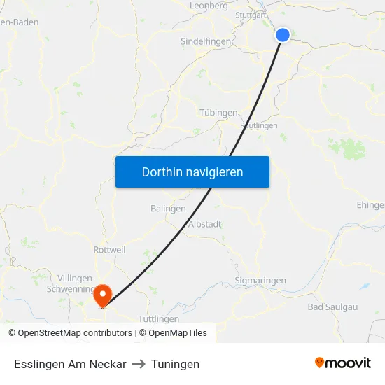 Esslingen Am Neckar to Tuningen map