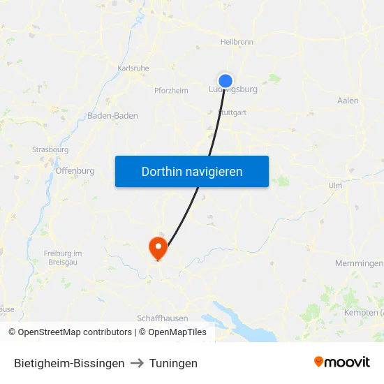 Bietigheim-Bissingen to Tuningen map
