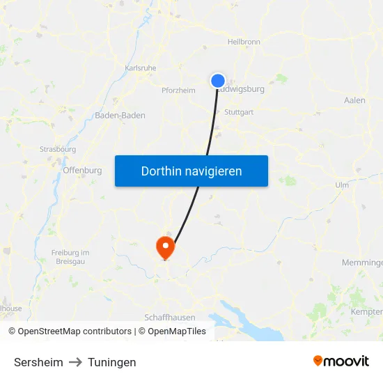 Sersheim to Tuningen map