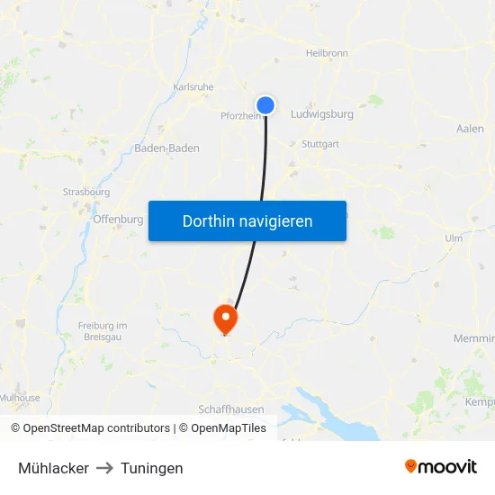 Mühlacker to Tuningen map
