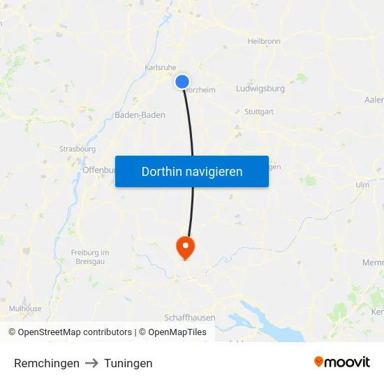 Remchingen to Tuningen map