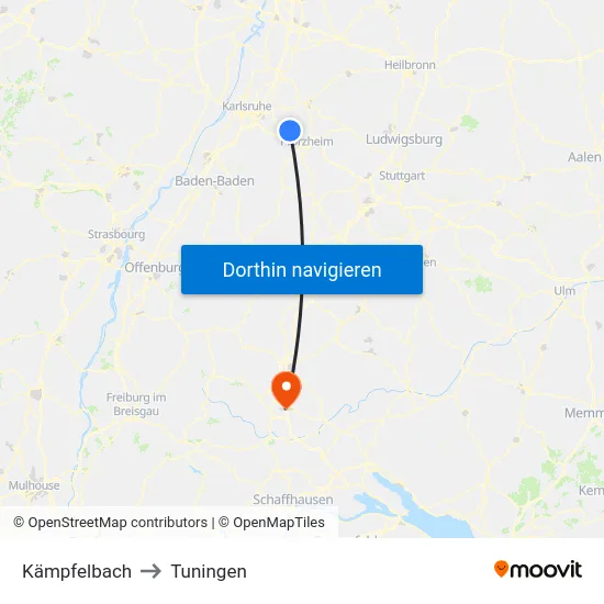 Kämpfelbach to Tuningen map