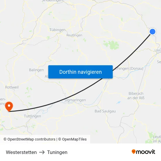 Westerstetten to Tuningen map