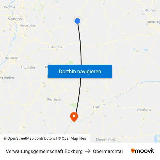 Verwaltungsgemeinschaft Boxberg to Obermarchtal map