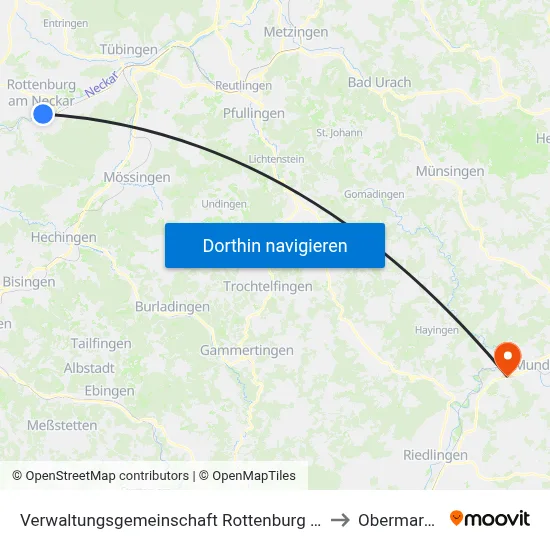 Verwaltungsgemeinschaft Rottenburg am Neckar to Obermarchtal map