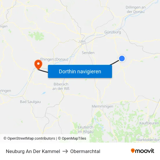 Neuburg An Der Kammel to Obermarchtal map