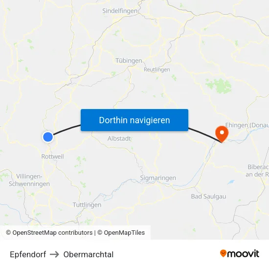 Epfendorf to Obermarchtal map