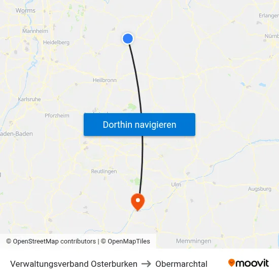Verwaltungsverband Osterburken to Obermarchtal map