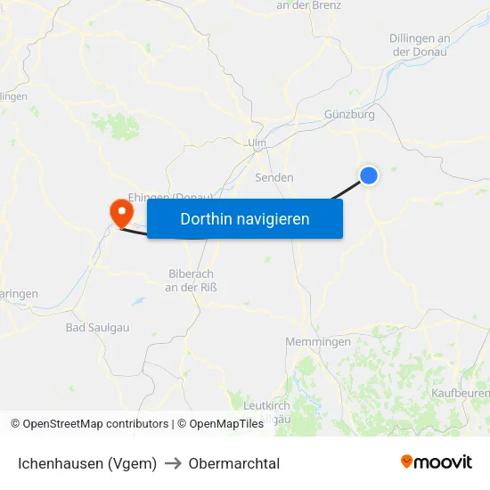 Ichenhausen (Vgem) to Obermarchtal map