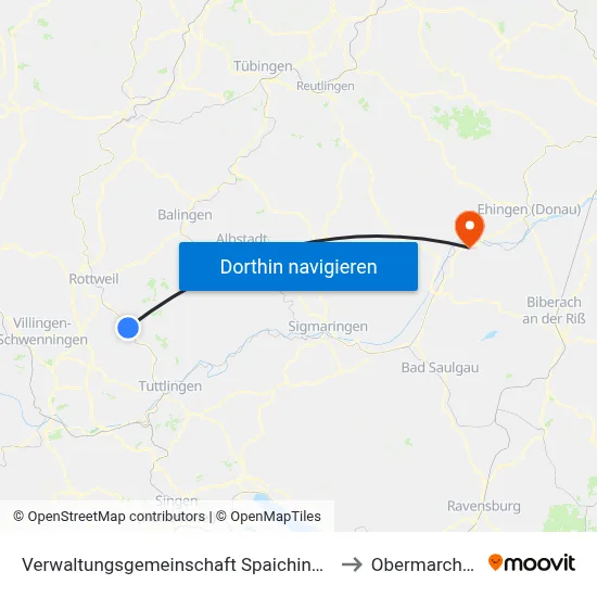 Verwaltungsgemeinschaft Spaichingen to Obermarchtal map