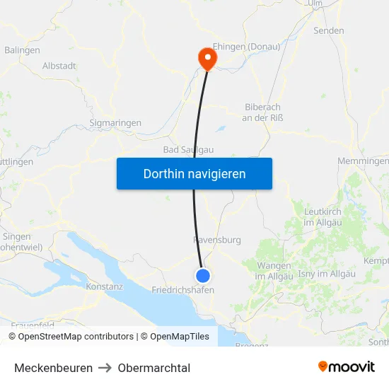 Meckenbeuren to Obermarchtal map