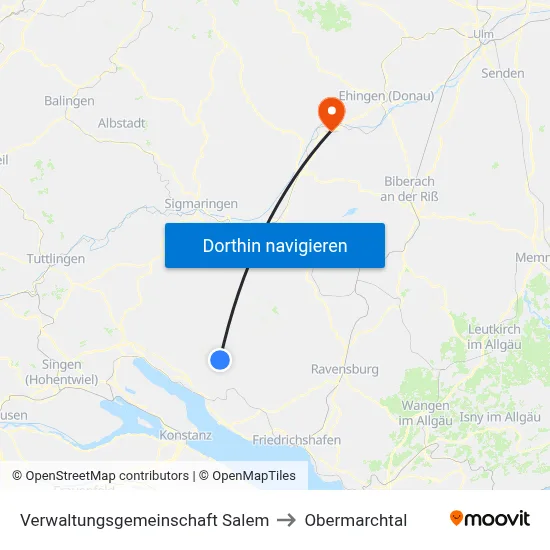 Verwaltungsgemeinschaft Salem to Obermarchtal map
