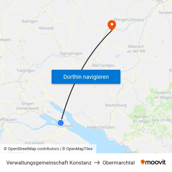 Verwaltungsgemeinschaft Konstanz to Obermarchtal map