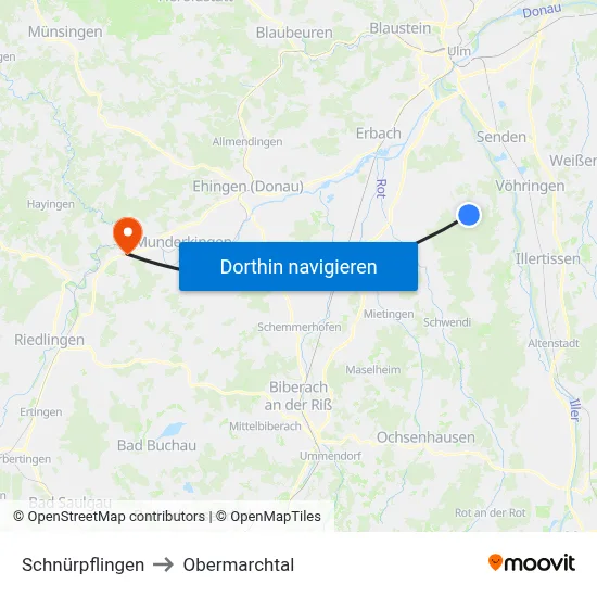 Schnürpflingen to Obermarchtal map