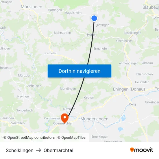 Schelklingen to Obermarchtal map