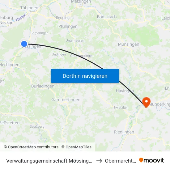 Verwaltungsgemeinschaft Mössingen to Obermarchtal map