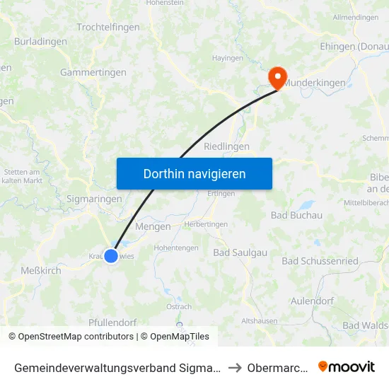 Gemeindeverwaltungsverband Sigmaringen to Obermarchtal map