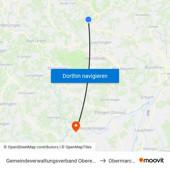 Gemeindeverwaltungsverband Oberes Filstal to Obermarchtal map
