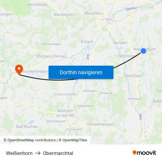 Weißenhorn to Obermarchtal map