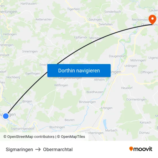 Sigmaringen to Obermarchtal map
