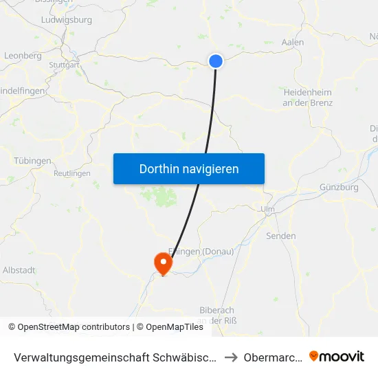 Verwaltungsgemeinschaft Schwäbisch Gmünd to Obermarchtal map