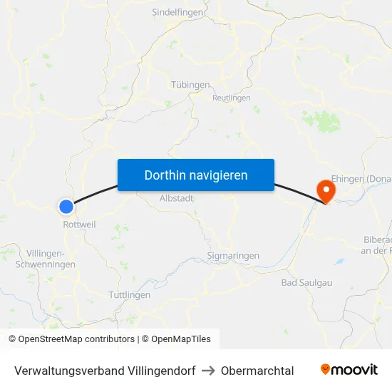 Verwaltungsverband Villingendorf to Obermarchtal map