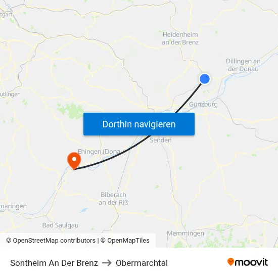 Sontheim An Der Brenz to Obermarchtal map