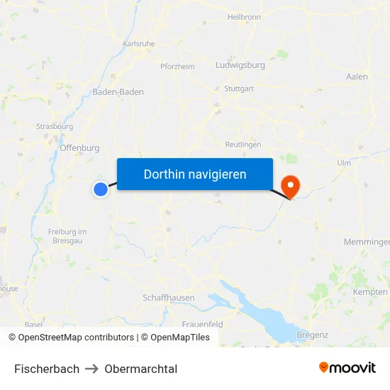 Fischerbach to Obermarchtal map