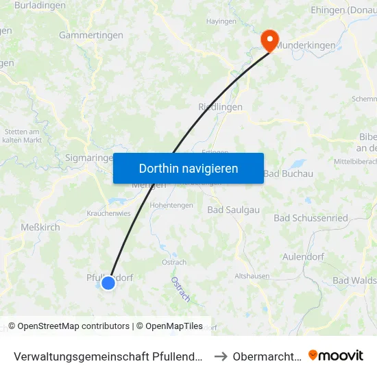 Verwaltungsgemeinschaft Pfullendorf to Obermarchtal map