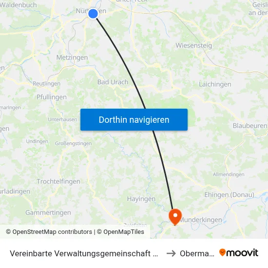 Vereinbarte Verwaltungsgemeinschaft Der Stadt Nürtingen to Obermarchtal map