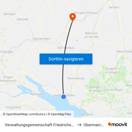 Verwaltungsgemeinschaft Friedrichshafen to Obermarchtal map