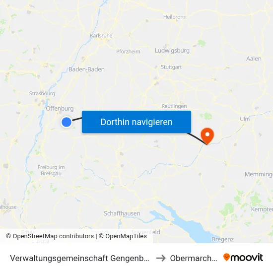 Verwaltungsgemeinschaft Gengenbach to Obermarchtal map