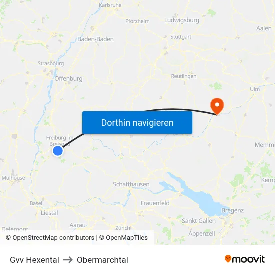 Gvv Hexental to Obermarchtal map