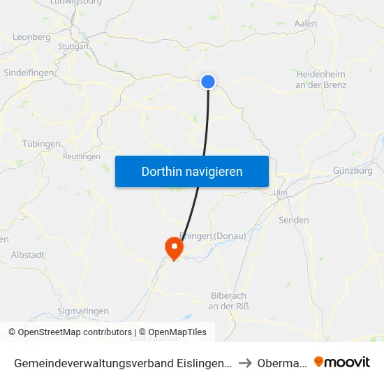 Gemeindeverwaltungsverband Eislingen-Ottenbach-Salach to Obermarchtal map
