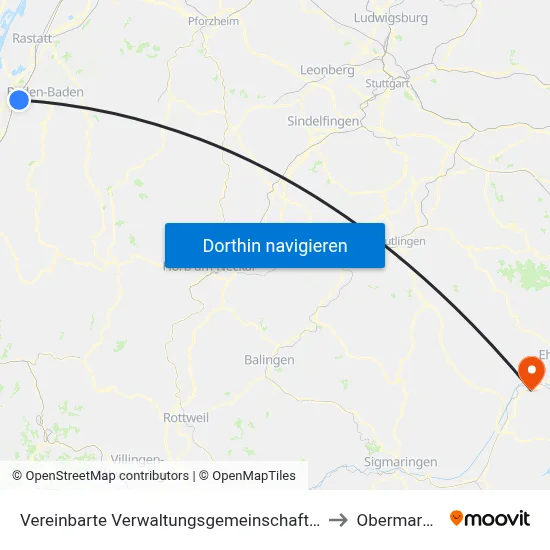 Vereinbarte Verwaltungsgemeinschaft Sinzheim to Obermarchtal map