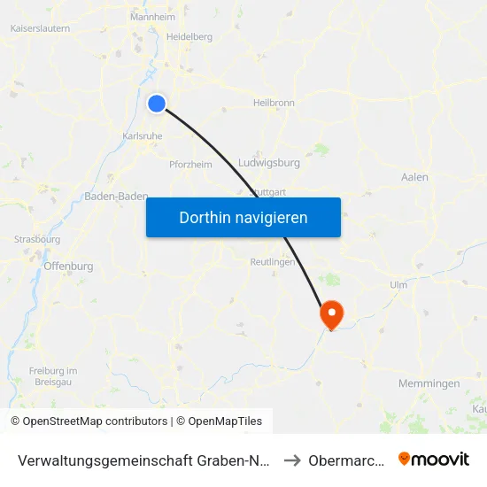 Verwaltungsgemeinschaft Graben-Neudorf to Obermarchtal map