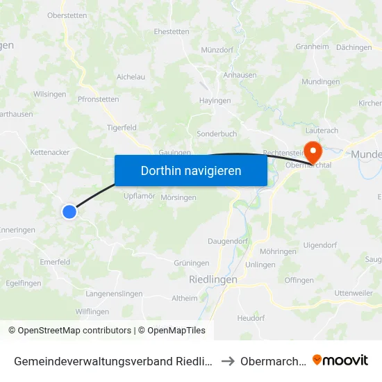 Gemeindeverwaltungsverband Riedlingen to Obermarchtal map