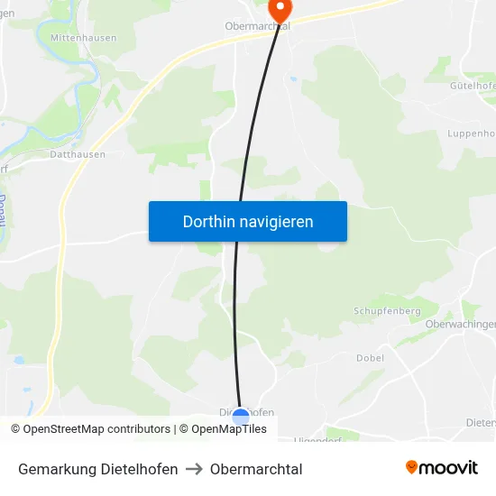 Gemarkung Dietelhofen to Obermarchtal map