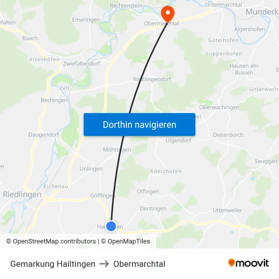 Gemarkung Hailtingen to Obermarchtal map