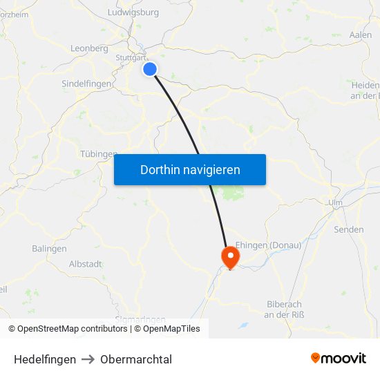 Hedelfingen to Obermarchtal map