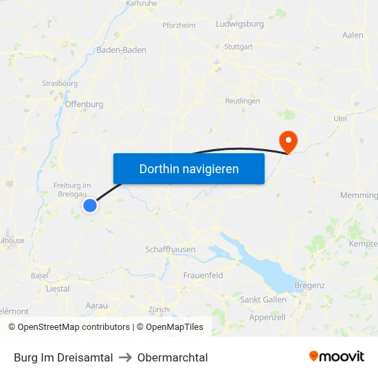 Burg Im Dreisamtal to Obermarchtal map