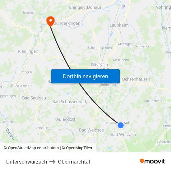 Unterschwarzach to Obermarchtal map