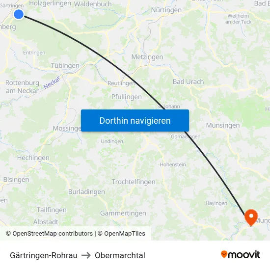 Gärtringen-Rohrau to Obermarchtal map