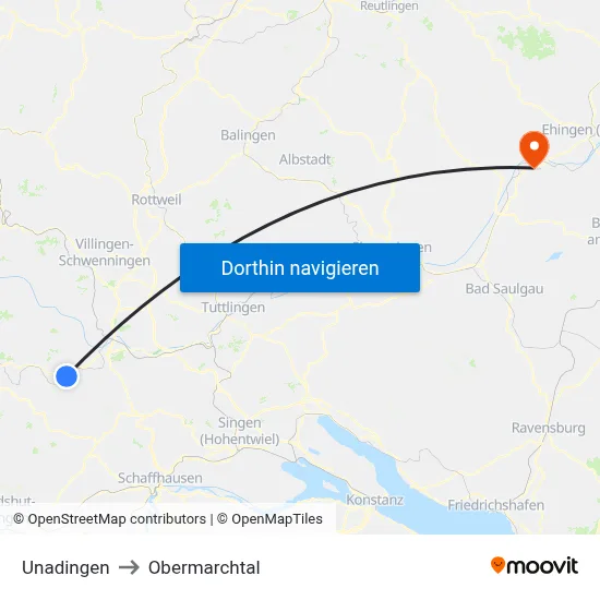 Unadingen to Obermarchtal map